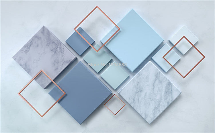 Abstract Blue 3D Squares Wallpaper Mural, custom Sizes Available Wall Murals Maughon's 
