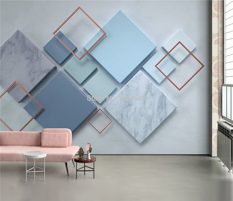 Image of Abstract Blue 3D Squares Wallpaper Mural, custom Sizes Available Wall Murals Maughon's 