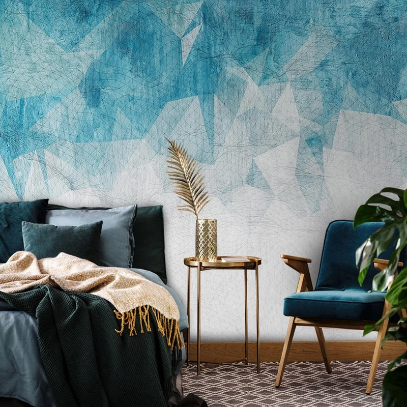 Abstract Blue and White Geometric Shapes Wallpaper Mural, Custom Sizes Available Wall Murals Maughon's 