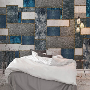 Abstract Blue/Gray/White Rectangular Geometric Wallpaper Mural, Custom Sizes Available