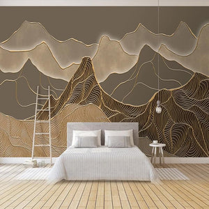 Mural abstracto con montañas marrones y canela, tamaños personalizados disponibles