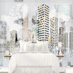 Abstract City Buildings Landscape Wallpaper Mural, Custom Sizes Available