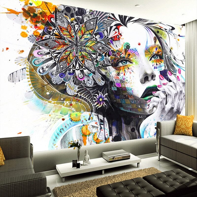 Abstract Colorful Lady Wallpaper Mural, Custom Sizes Available Wall Murals Maughon's Waterproof Canvas 