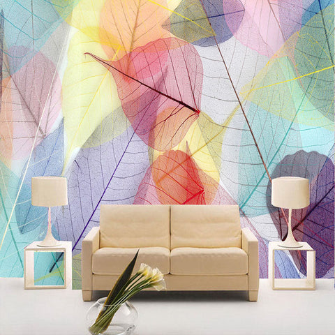 Image of Abstract Colorful Translucent Leaves Wallpaper Mural, Custom Sizes Available Wall Murals Maughon's 