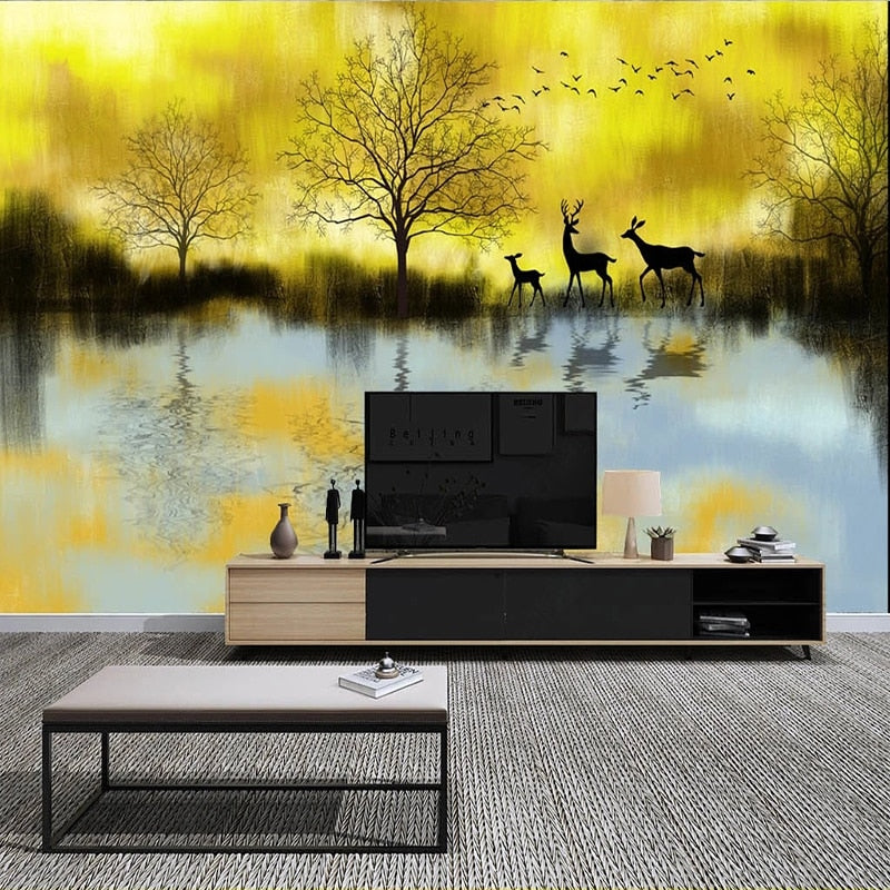 Abstract Elk Landscape Oil Painting Wallpaper Mural, Custom Sizes Available Wall Murals Maughon's 