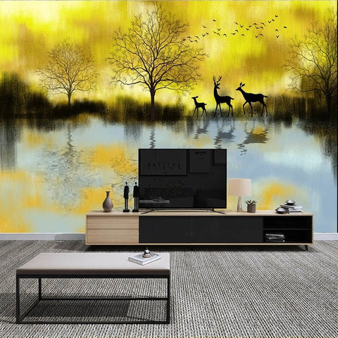 Image of Abstract Elk Landscape Oil Painting Wallpaper Mural, Custom Sizes Available Wall Murals Maughon's 