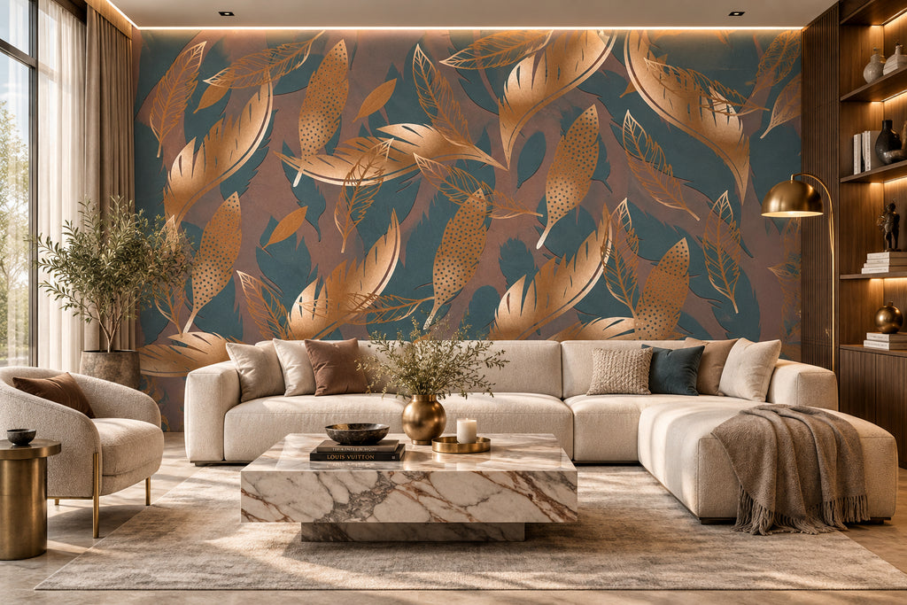 Abstract Feathers Falling Stone Blue Background, Custom Sizes Available Wall Murals Maughon's 