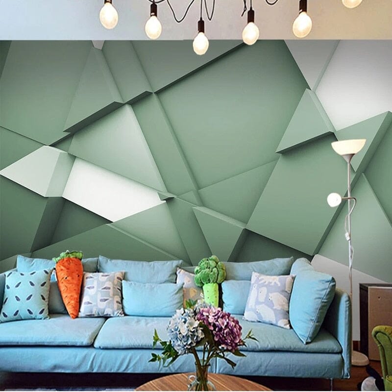 Abstract Geometric Sea Foam Green Wallpaper Mural, Custom Sizes Available Maughon's 