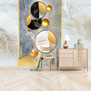Abstract Geometric Shapes in Gold, Gray and White Wallpaper Mural, Custom Sizes Available