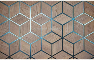 Abstract Geometric Wood Grain With Blue Grid Wallpaper Mural, Custom Sizes Available