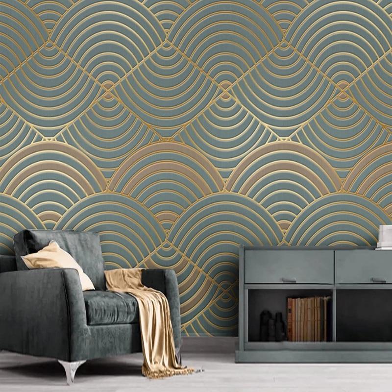Abstract Golden Lines On Teal Background Wallpaper Mural, Custom Sizes Available Maughon's 