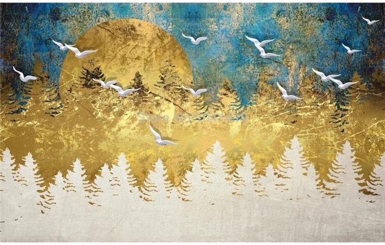 Abstract Golden Pine Forest Wallpaper Mural, Custom Sizes Available Maughon's 