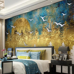 Abstract Golden Pine Forest Wallpaper Mural, Custom Sizes Available