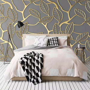Abstract Golden Tree Leaves Wallpaper Mural, Custom Sizes Available