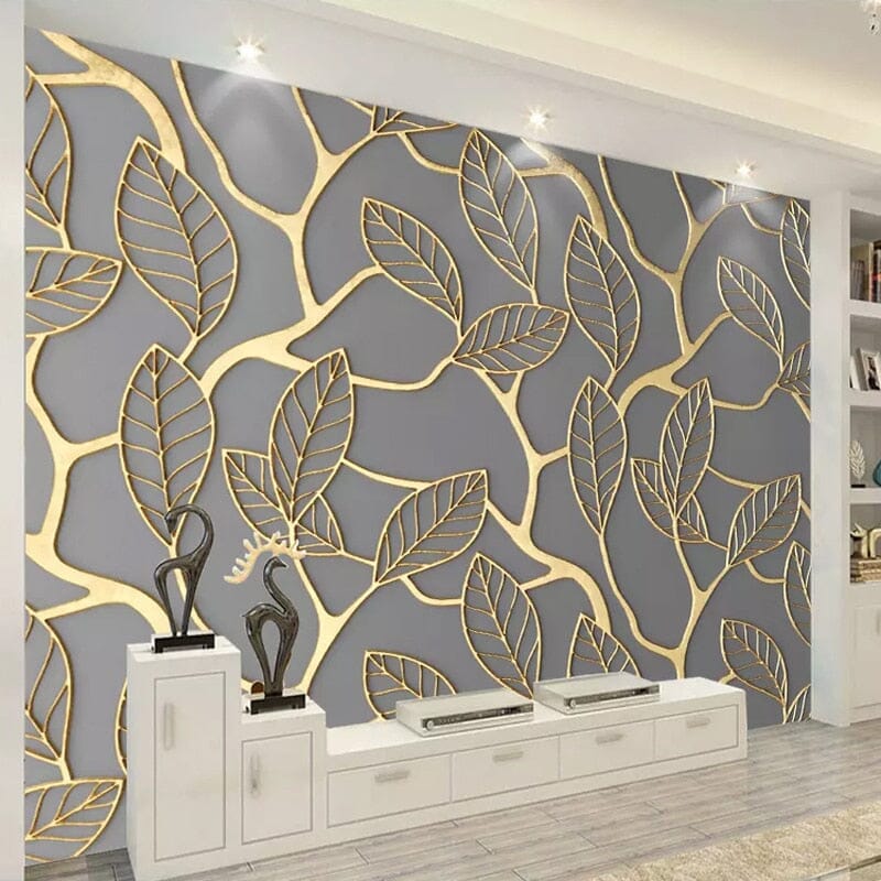 Abstract Golden Tree Leaves Wallpaper Mural, Custom Sizes Available Wall Murals Maughon's 