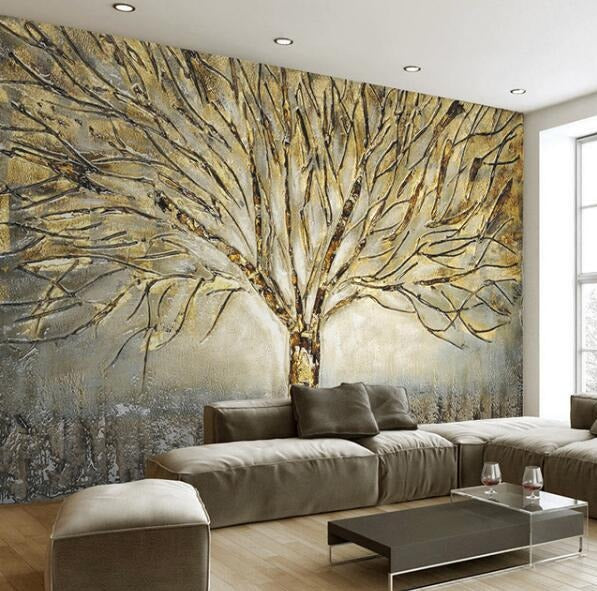 Abstract Golden Tree Wallpaper Mural, Custom Sizes Available Household-Wallpaper Maughon's 