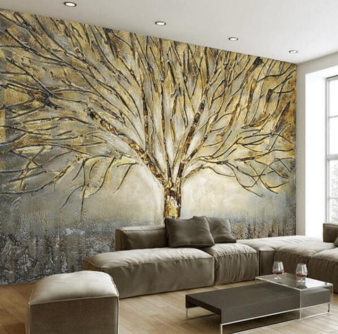 Image of Abstract Golden Tree Wallpaper Mural, Custom Sizes Available Household-Wallpaper Maughon's 