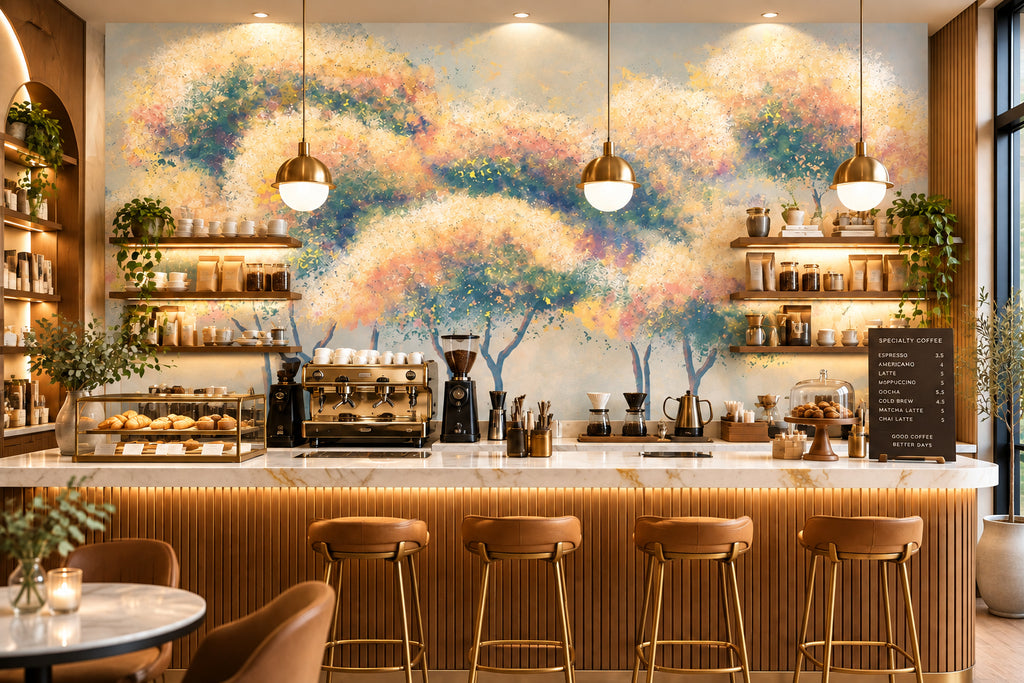 Abstract Hand-Painted Trees Wallpaper Mural, Custom Sizes Available Wall Murals Maughon's 