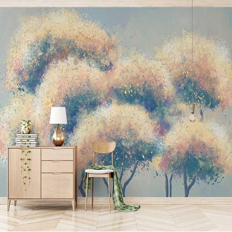 Abstract Hand-Painted Trees Wallpaper Mural, Custom Sizes Available Wall Murals Maughon's 