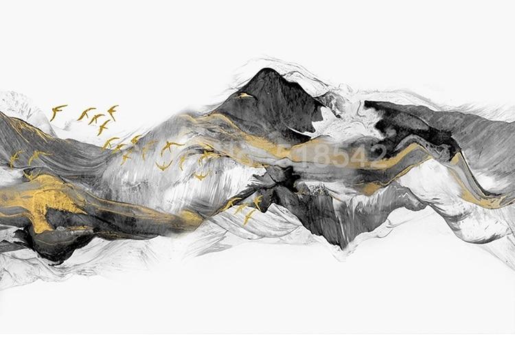 Abstract Mountains and Flying Birds Wallpaper Mural, Custom Sizes Available Wall Murals Maughon's 