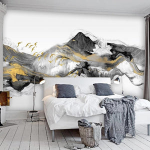 Abstract Mountains and Flying Birds Wallpaper Mural, Custom Sizes Available