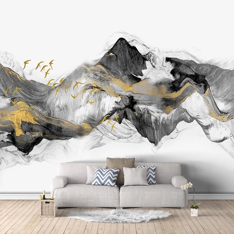 Abstract Mountains and Flying Birds Wallpaper Mural, Custom Sizes Available Wall Murals Maughon's 