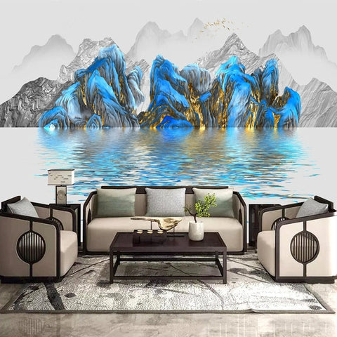 Image of Abstract Mountains and Water Wallpaper Mural, Custom Sizes Available Wall Murals Maughon's 