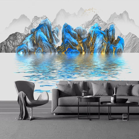 Image of Abstract Mountains and Water Wallpaper Mural, Custom Sizes Available Wall Murals Maughon's Waterproof Canvas 