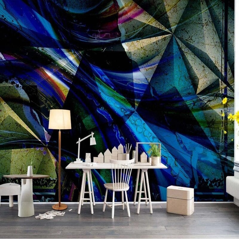 Abstract Polyagonal Blue Wallpaper Mural, Custon Sizes Available Wall Murals Maughon's 