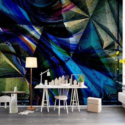 Image of Abstract Polyagonal Blue Wallpaper Mural, Custon Sizes Available Wall Murals Maughon's 