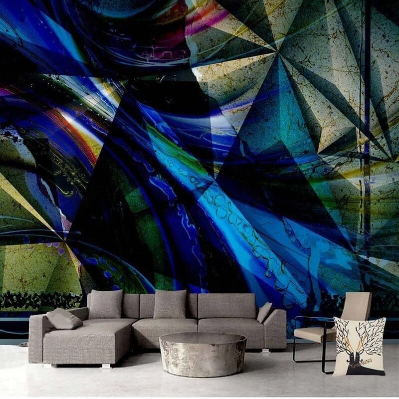 Abstract Polyagonal Blue Wallpaper Mural, Custon Sizes Available Wall Murals Maughon's Waterproof Canvas 
