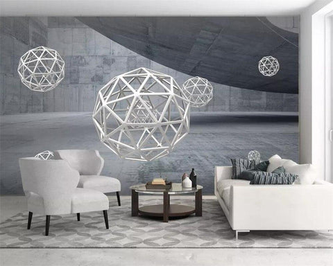 Image of Abstract Polyhedral Spheres Wallpaper Mural, Custom Sizes Available Household-Wallpaper Maughon's 