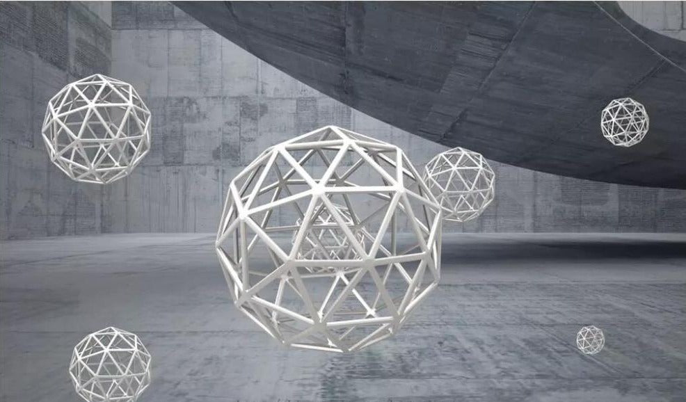 Abstract Polyhedral Spheres Wallpaper Mural, Custom Sizes Available Household-Wallpaper Maughon's 