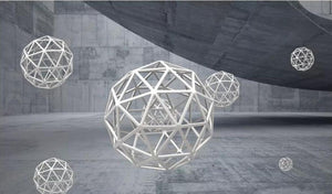 Abstract Polyhedral Spheres Wallpaper Mural, Custom Sizes Available