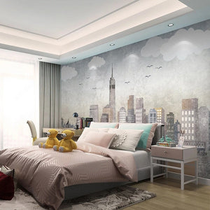 Abstract Retro City Scape Wallpaper Mural, Custom Sizes Available