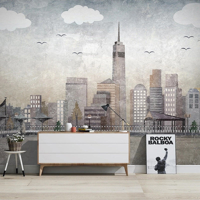 Abstract Retro City Scape Wallpaper Mural, Custom Sizes Available Maughon's 