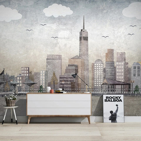 Image of Abstract Retro City Scape Wallpaper Mural, Custom Sizes Available Maughon's 