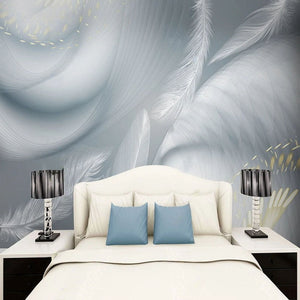 Abstract White Feathers Wallpaper Mural, Custom Sizes Available