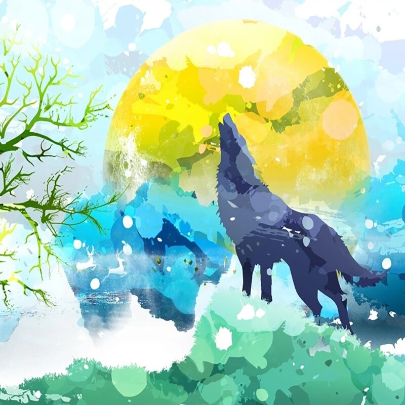 Abstract Wolf Howling At the Moon Wallpaper Mural, Custom Sizes Available Wall Murals Maughon's 