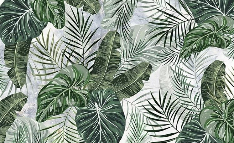 Tropical Leaves Wallpaper Mural, Custom Sizes Available