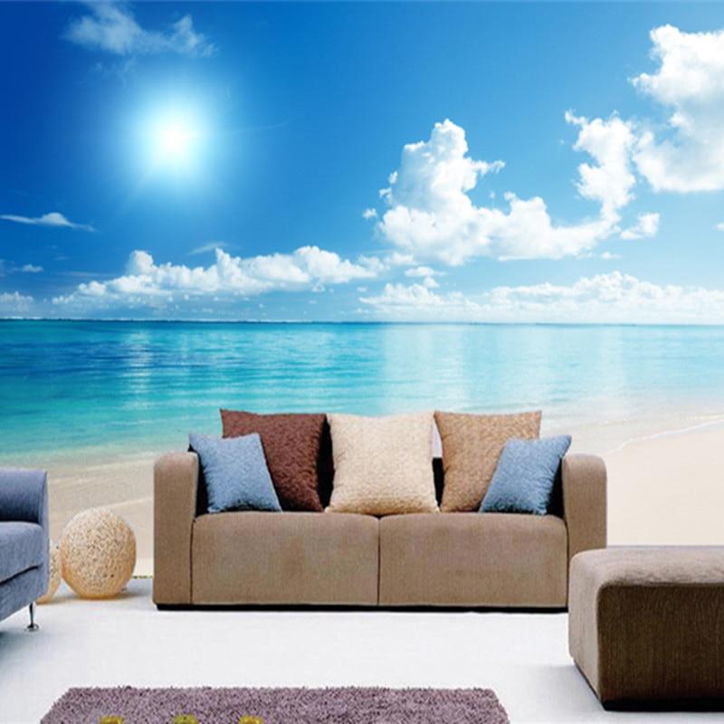 Amazing Sandy Beach, Ocean, and Sky Wallpaper Mural, Custom Sizes Available Household-Wallpaper Maughon's 
