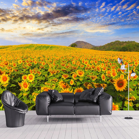 Image of Amazing Sunflower Field Wallpaper Mural, Custom Sizes Available Wall Murals Maughon's 