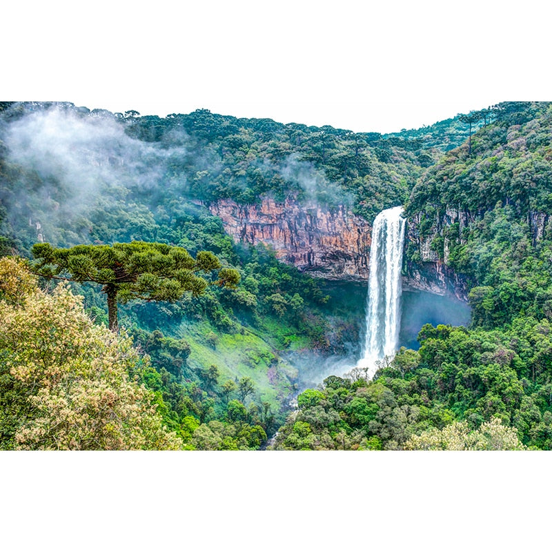 Amazing Waterfall and Forest Landscape Wallpaper Mural, Custom Sizes Available Wall Murals Maughon's 