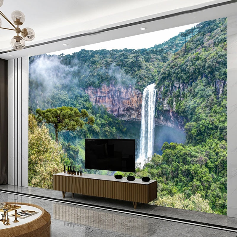 Amazing Waterfall and Forest Landscape Wallpaper Mural, Custom Sizes Available Wall Murals Maughon's 