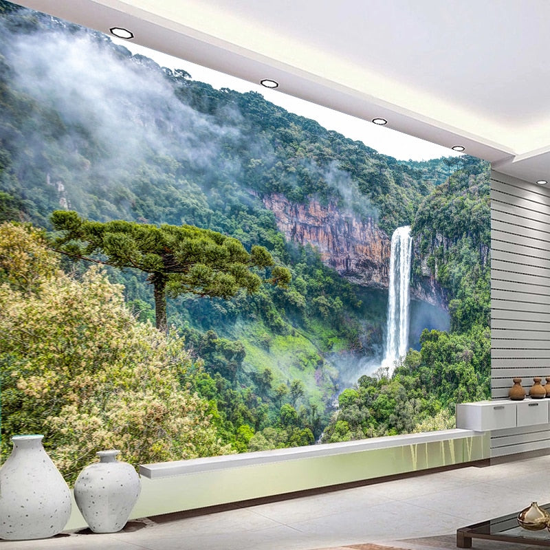Amazing Waterfall and Forest Landscape Wallpaper Mural, Custom Sizes Available Wall Murals Maughon's Waterproof Canvas 
