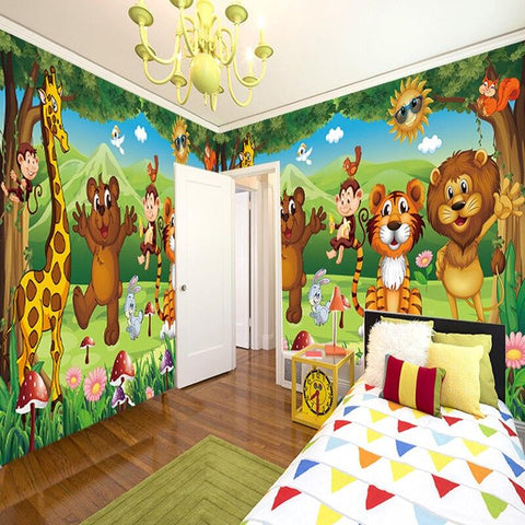 Image of Animal Paradise Cartoon Wallpaper Mural, Custom Sizes Available Household-Wallpaper Maughon's 