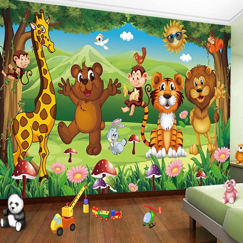Animal Paradise Cartoon Wallpaper Mural, Custom Sizes Available Household-Wallpaper Maughon's 
