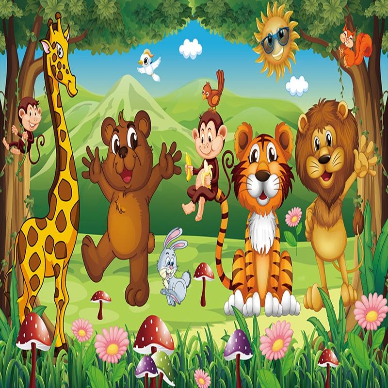 Animal Paradise Cartoon Wallpaper Mural, Custom Sizes Available Household-Wallpaper Maughon's 