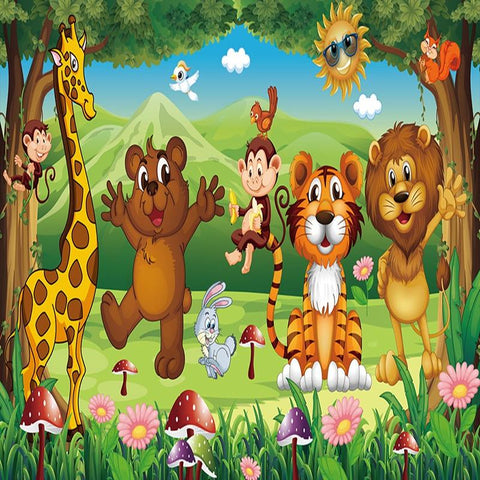 Image of Animal Paradise Cartoon Wallpaper Mural, Custom Sizes Available Household-Wallpaper Maughon's 