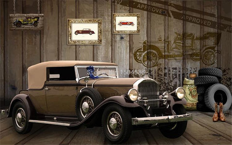 Image of Antique Retro Car Wallpaper Mural, Custom Sizes Available Household-Wallpaper Maughon's 